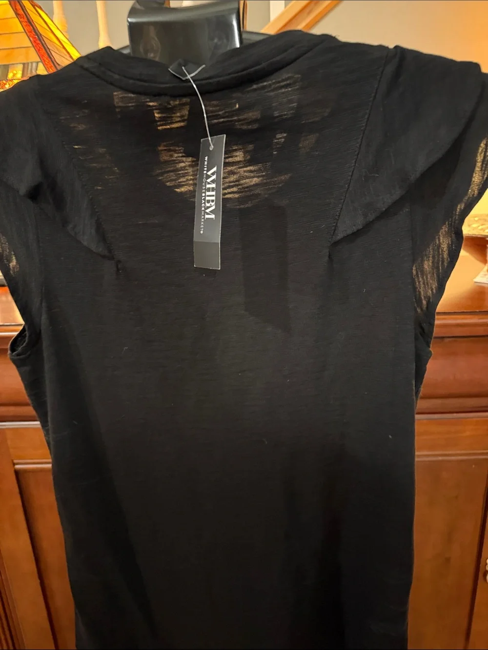 White House Black Market Black Ruffle Sleeve T-Shirt - Picture 3 of 6